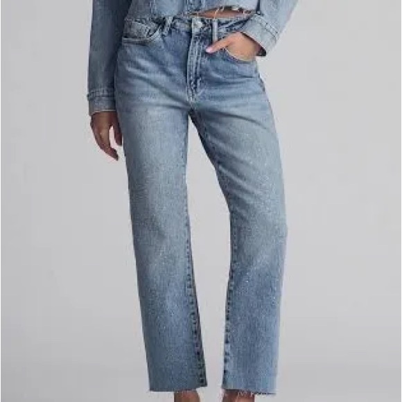 Mavi High Rise Straight Leg Jeans Raw Hem Organic Cotton Stretch 30 x 30 $128 - Picture 1 of 13